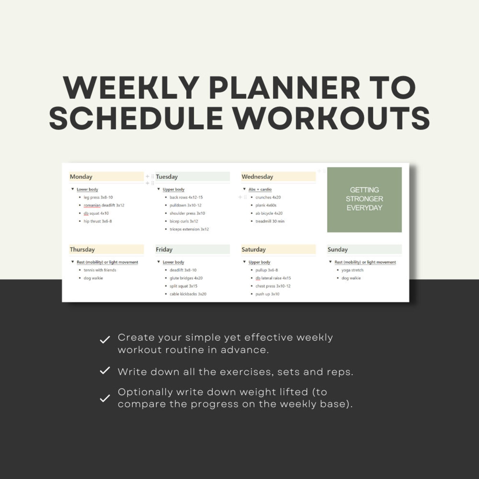 Notion Exercise Tracker Template, Notion Workout Planner, Notion