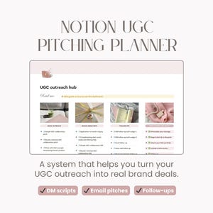 UGC Notion Brand Pitch Planner: Email + DM scripts for pitching brands. Confidently Pitch To Brands And Land More UGC Deals!