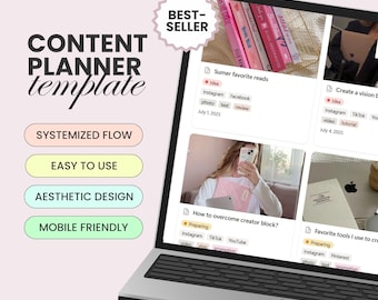 Notion content planner, Social media calendar, Editorial calendar, Content creator, Content planning, Content creator calendar