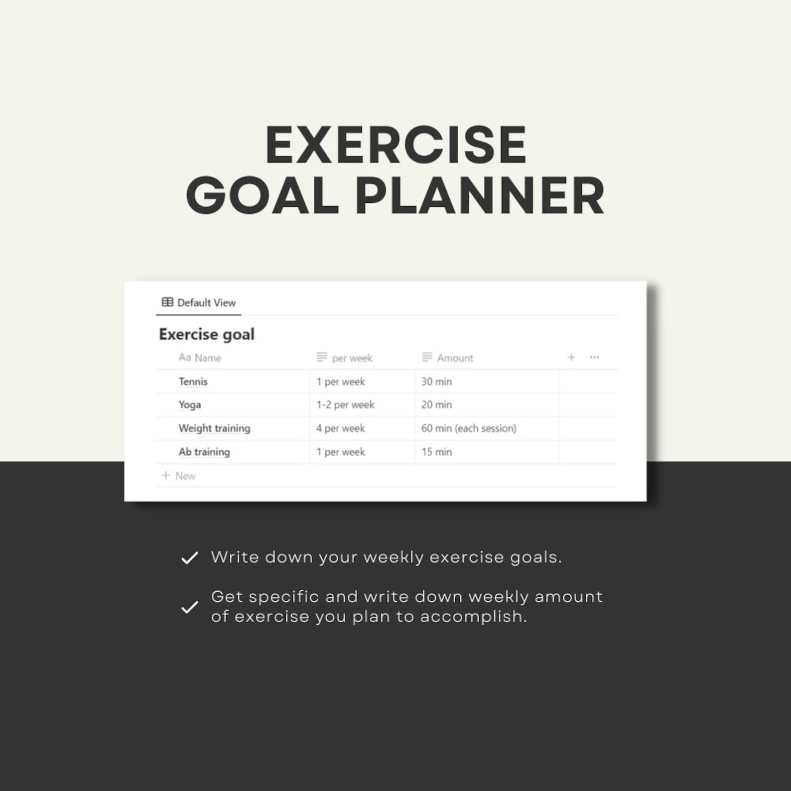 Notion Exercise Tracker Template, Notion Workout Planner, Notion