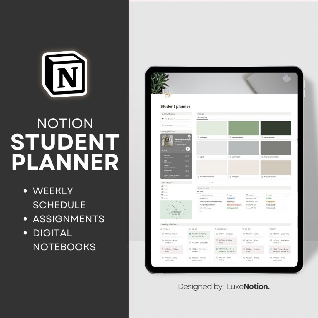 Student Planner Notion Template College Planner Student - Etsy UK