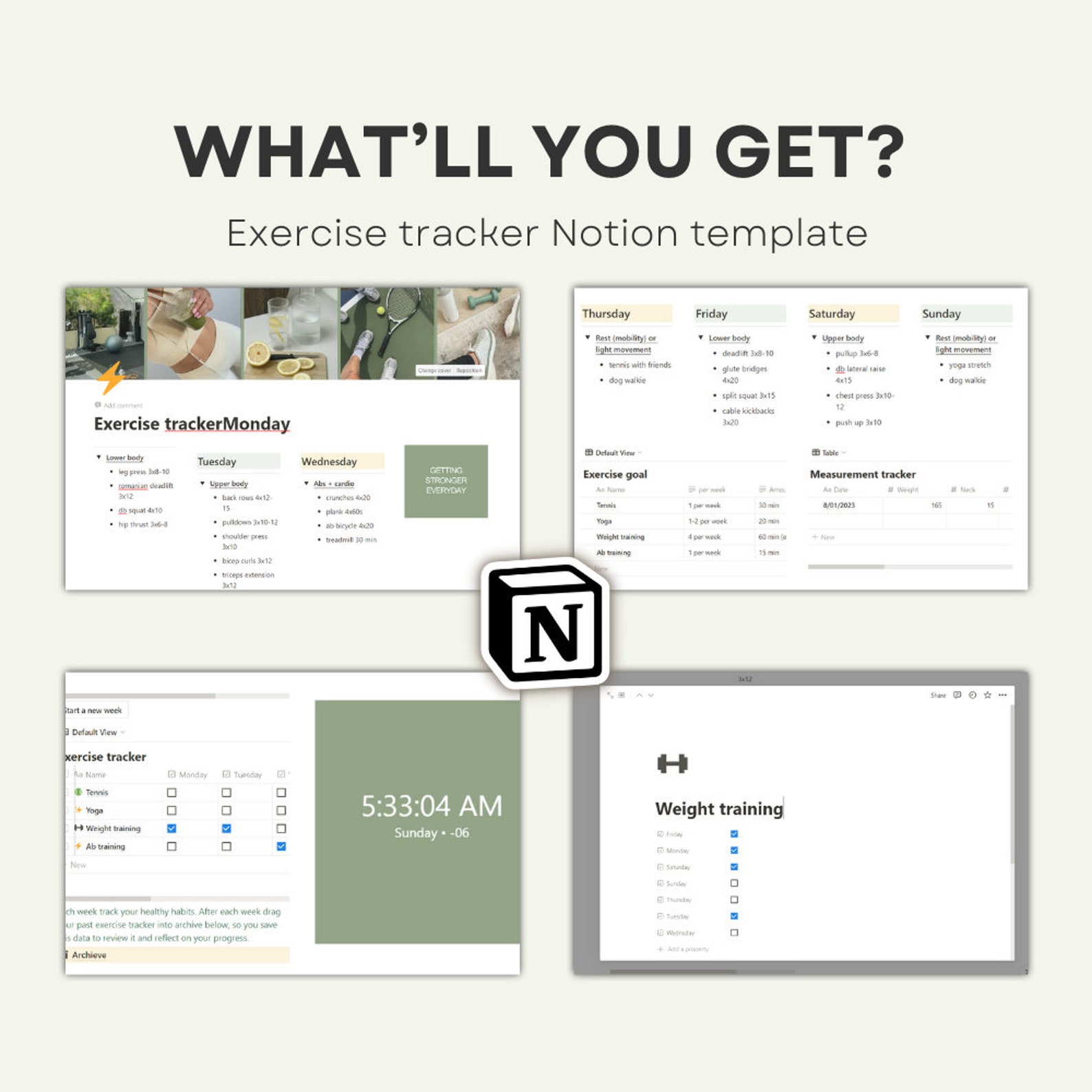Notion Exercise Tracker Template, Notion Workout Planner, Notion