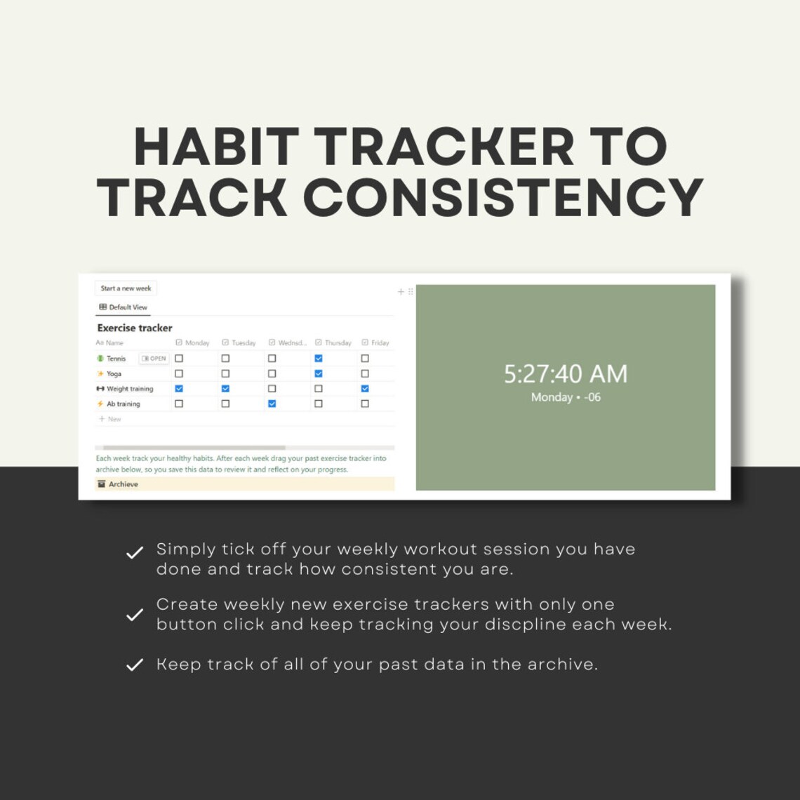Notion Exercise Tracker Template, Notion Workout Planner, Notion