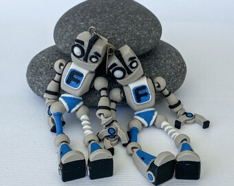 Robot Weird Earrings, Funky Earrings Made With Titanium Earring Hooks, Quirky Earring Novelty Gift