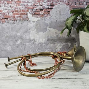 Brass French Horns, Set of 2.