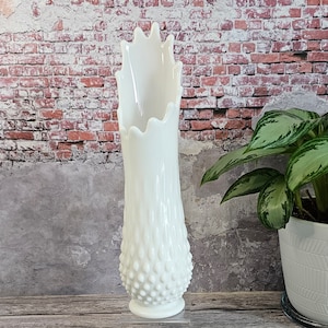 Vintage Fenton Hobnail Milk Glass Swung Vase