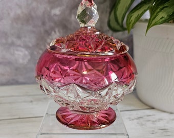 Vintage Raspberry Colored Diamond Pattern Sugar Bowl