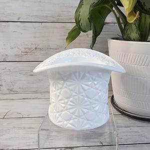 Large Milk Glass Daisey and Buttons Top Hat Trinket Dish