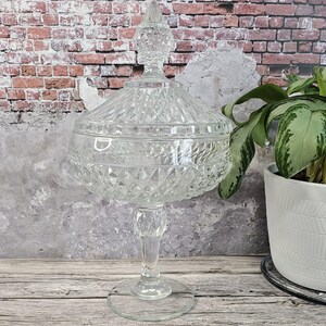 Indiana Glass Diamond Point Clear Glass Lidded Candy Dish