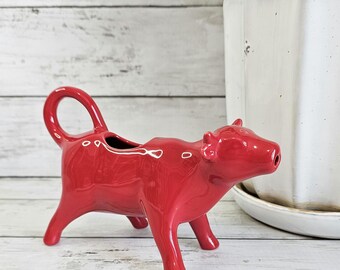 Vintage Red Colored Ceramic  Cow Creamer