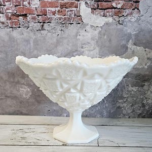 Vintage Westmoreland &quot;Old Quilt&quot; Pattern Milk Glass Compote