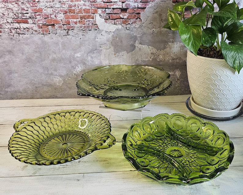 Image showcasing Vintage Green Glass Serving Dishes, Sold Separately - Etsy