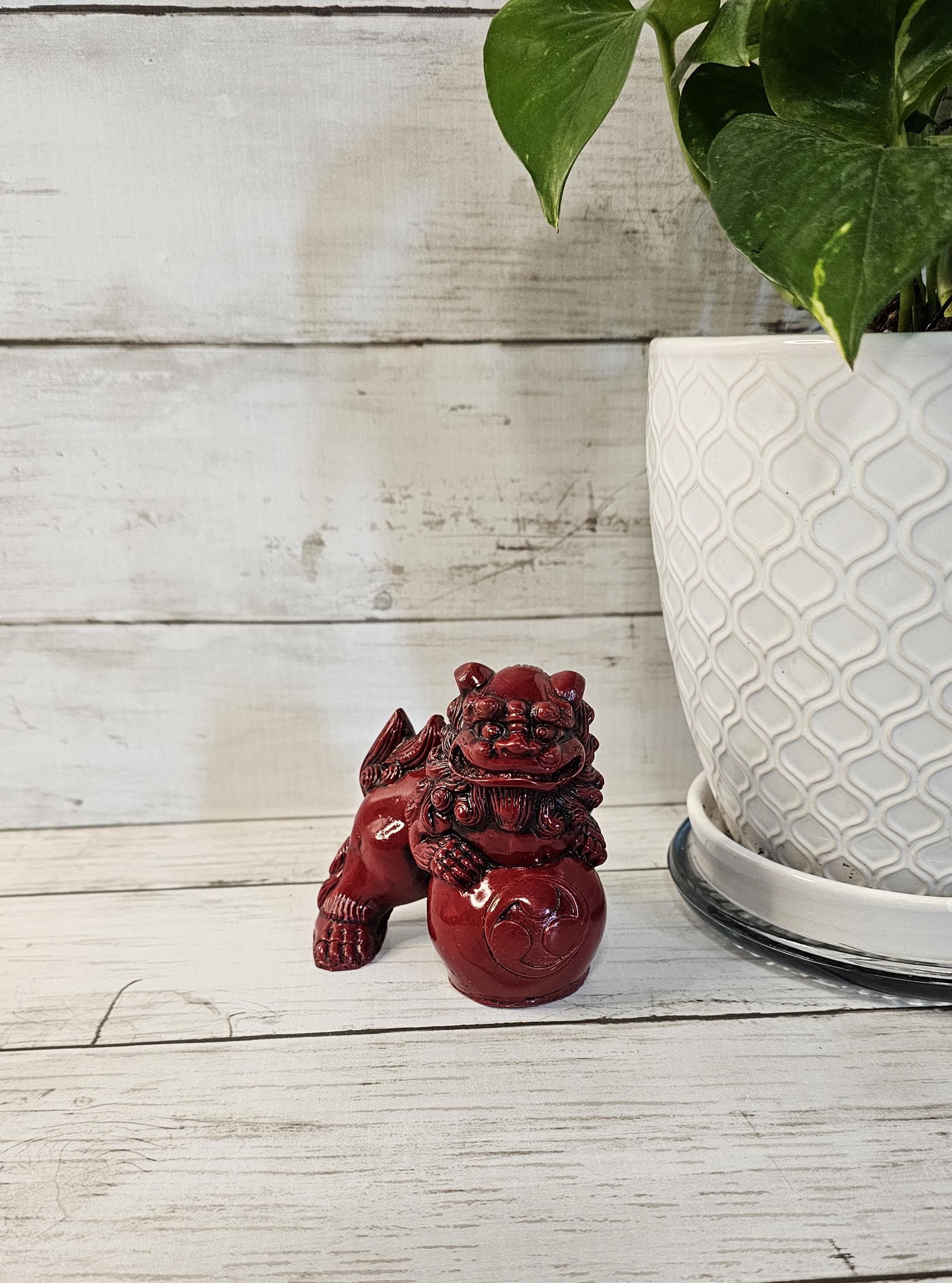 Red Resin Foo Dog Figurine
