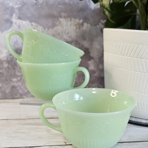 Vintage Fire-King Jadeite Floral Coffee Cup by Anchor Hocking, Selling Each Separately