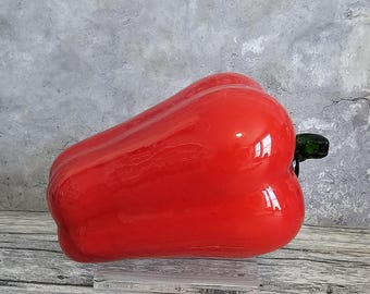 Hand Blown Glass Red Bell Pepper.