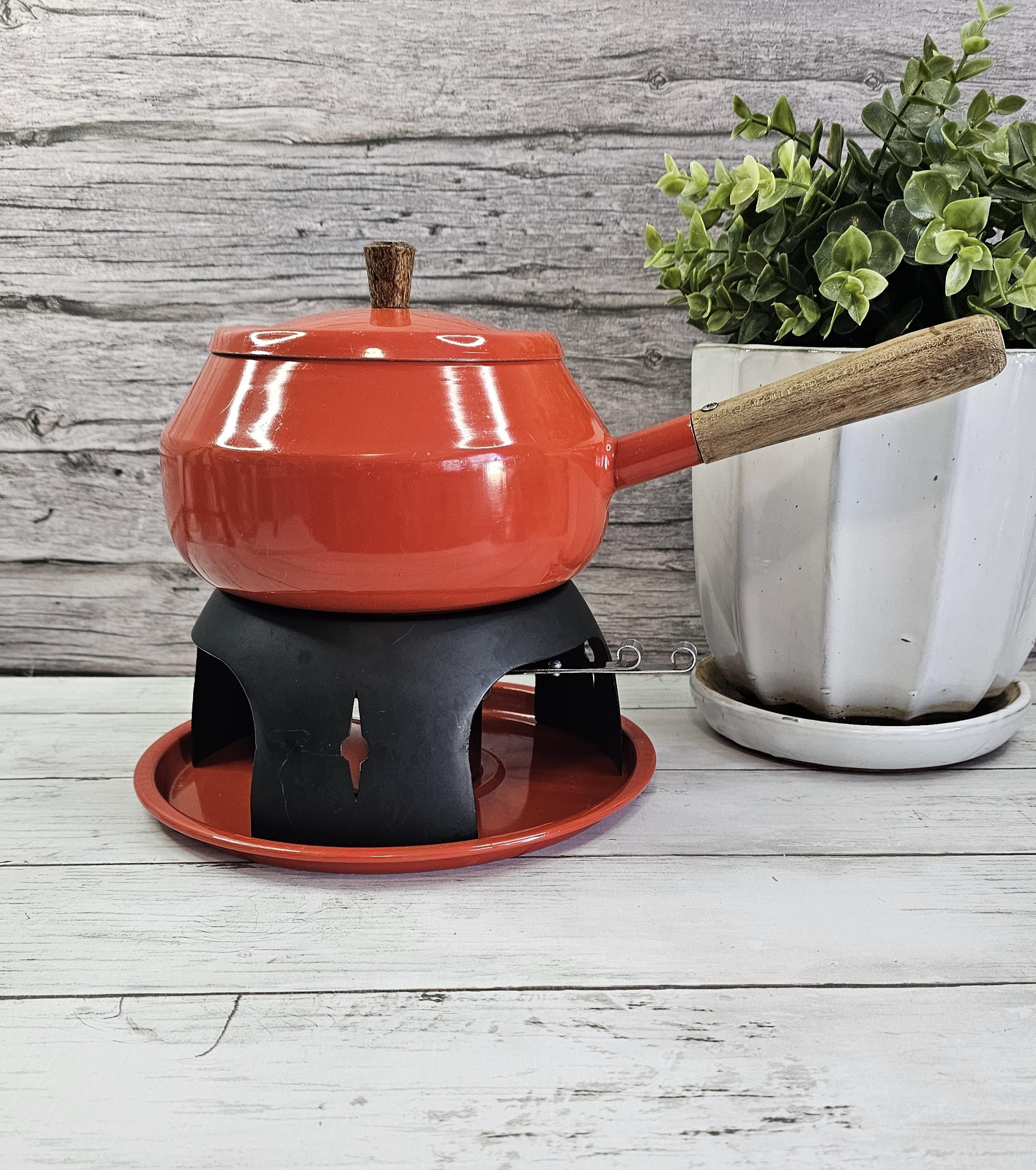 Swiss-style, Enamel, MCM, Fondue Pot Set, Burnt Orange, Vintage - Etsy