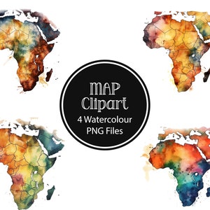 Acquerello Africa MAP, 4 PNG di alta qualità, Africa MAP Clipart, Africa Map PNG, Digital printable, Junk Journal, Mestiere di carta, Scrapbooking