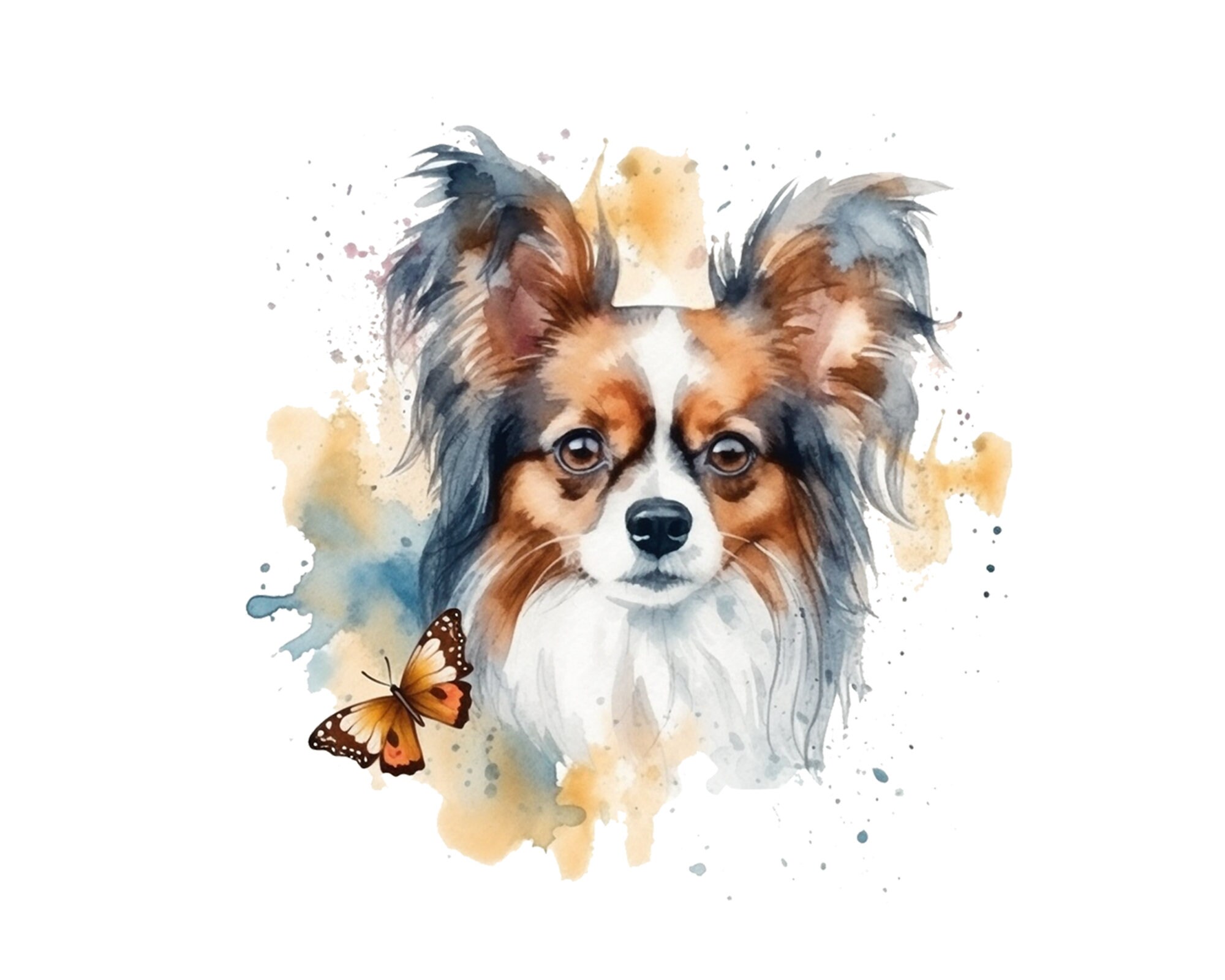 Watercolor Papillon Dog, 4 High Quality Pngs, Papillon Clipart ...