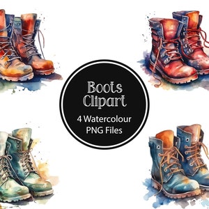 Acquerello Boots Png, 4 PNG di alta qualità, Boots Clipart, Boots PNG, stampabile, Junk Journal, Mestiere di carta, Scrapbooking