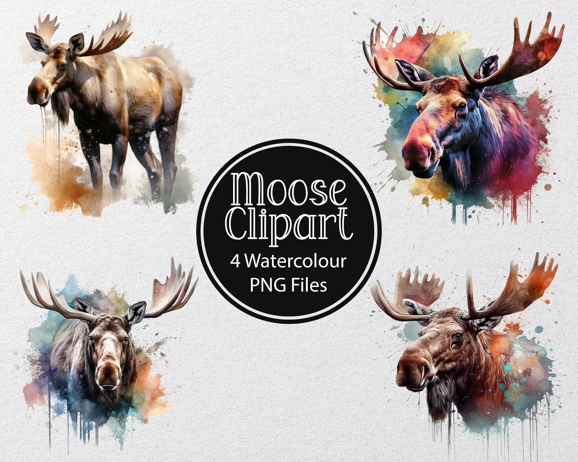Watercolor Moose Png, 4 High Quality Pngs, Moose Clipart, Moose PNG ...