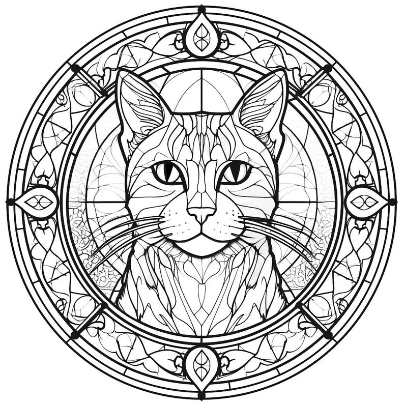 Stained Glass Cats 40 Printable Coloring Pages Instant Download - Etsy