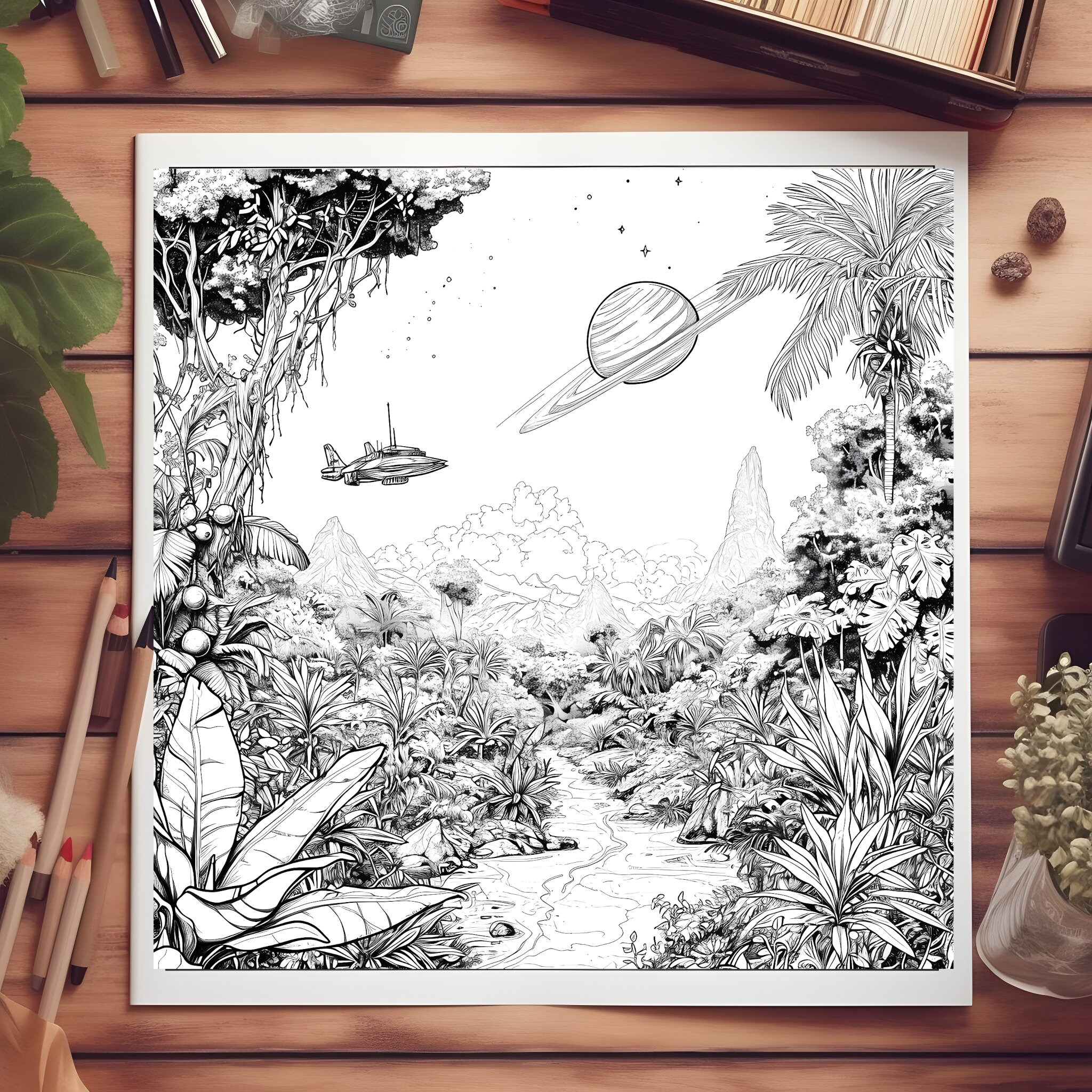 Space Jungle 40 Printable Coloring Pages Print or Color in Procreate