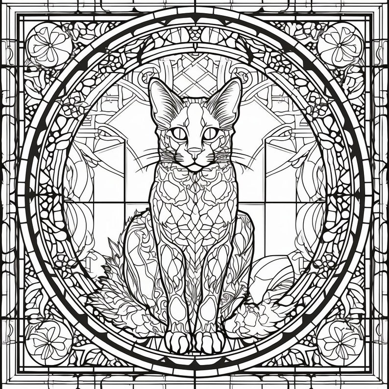 Stained Glass Cats 40 Printable Coloring Pages Instant Download - Etsy