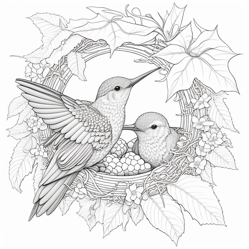 Hummingbirds 40 Printable Coloring Pages Instant Download Etsy