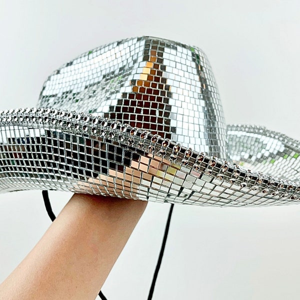 Concert Disco Ball Cowboy Hat With String | Bachelorette Hat | Sparkly Cowboy Hat | Concert  Outfit I