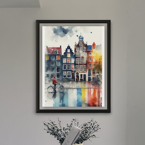 Watercolor Of Amsterdam | Digital Download | Printable Art |  Canals of Amsterdam Watercolor Portrait | Home Decoration | Watercolor Art