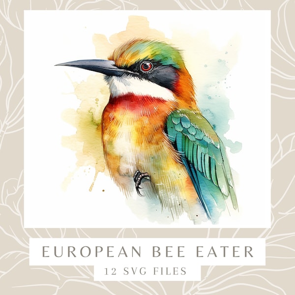 European Bee Eater Water Color Painting | 12 High Quality JPG Clipart Pack | Digital Download | Printable Art | JPG Clip Art