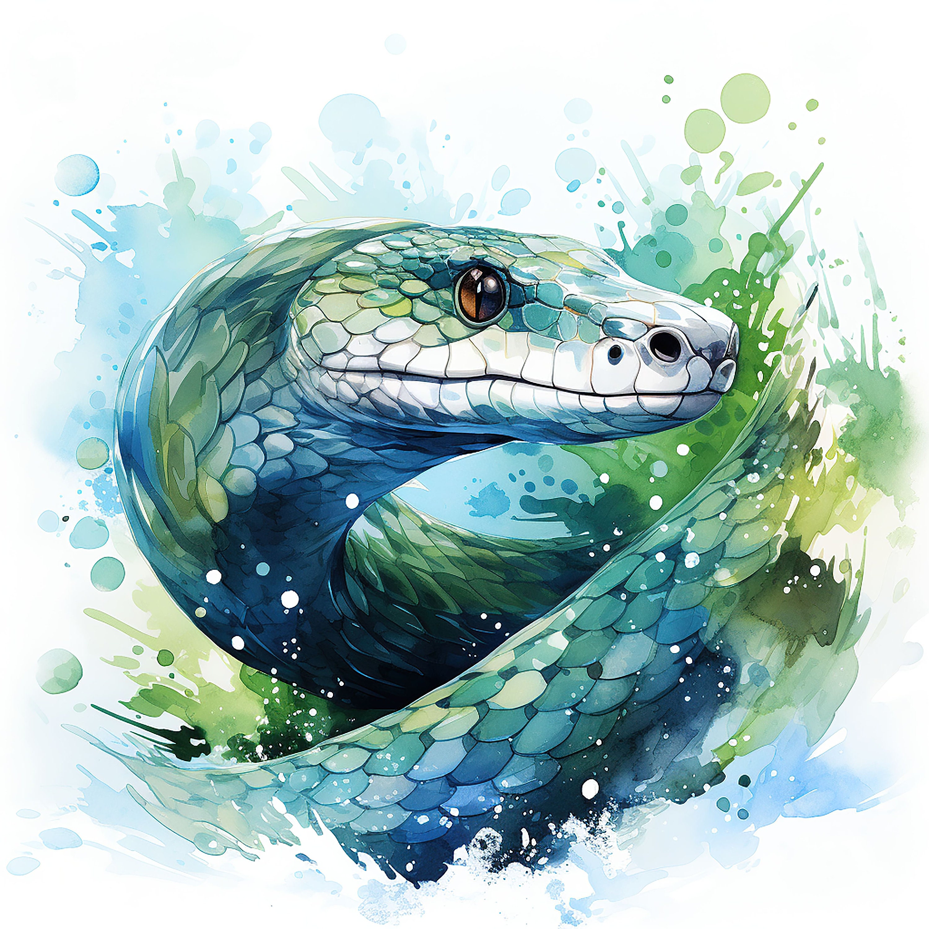 Snake Water Color Painting 16 High Quality JPG Clipart Pack Digital