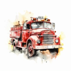 Fire Truck Water Color Painting 12 High Quality JPG Clipart Pack ...