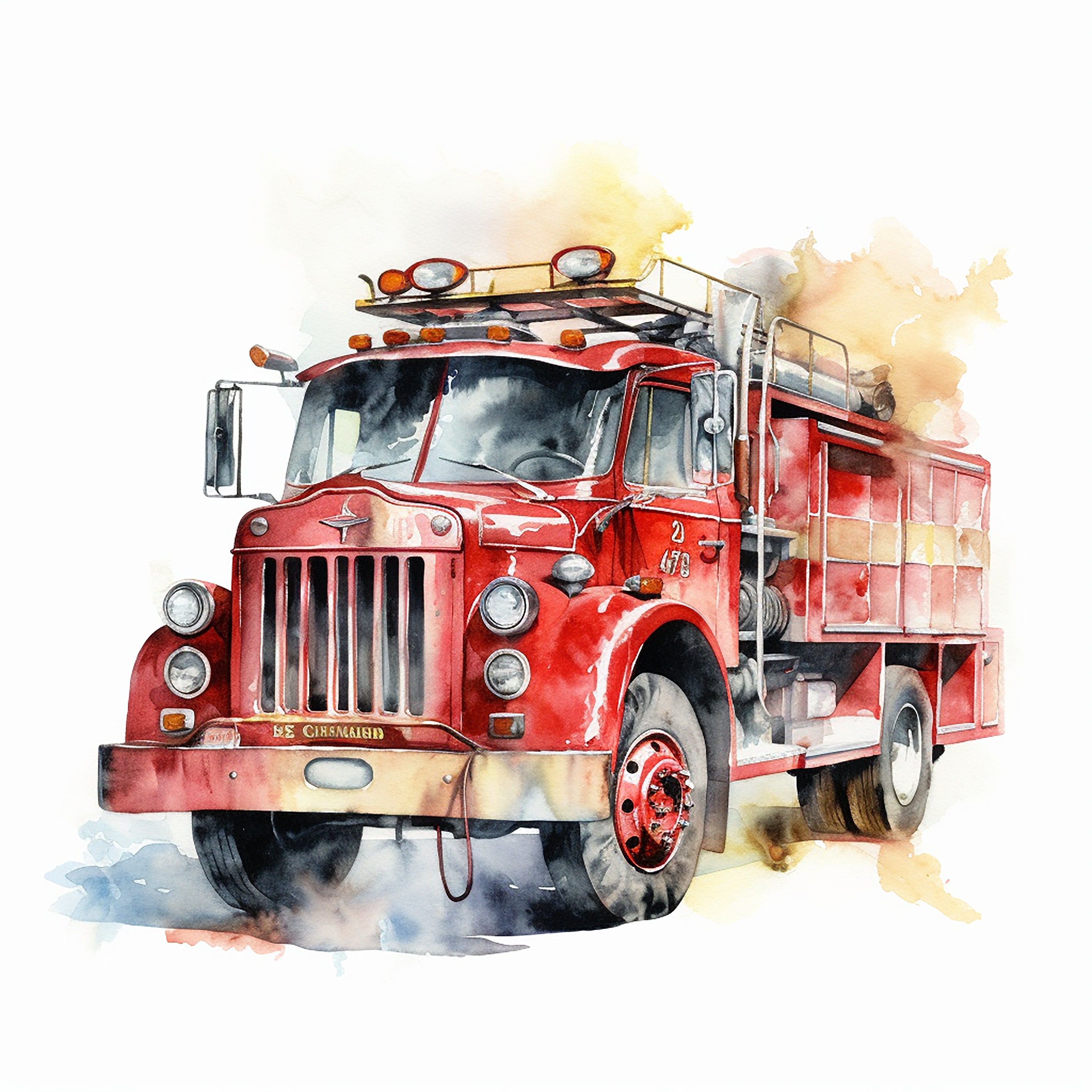 Fire Truck Water Color Painting 12 High Quality JPG Clipart Pack ...