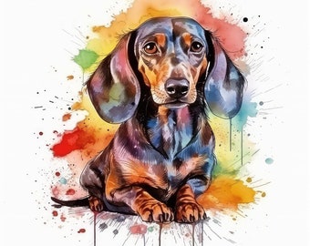 Dackel Pop Art Aquarell Malerei | 12 Hochwertige JPG Clipart Pack | Digitaler Download | Druckbare Kunst | JPG Clip Art