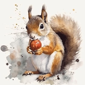 Squirrel Eating an Acorn Water Color Painting | 12 High Quality JPG Clipart Pack | Digital Download | Printable Art | JPG Clip Art