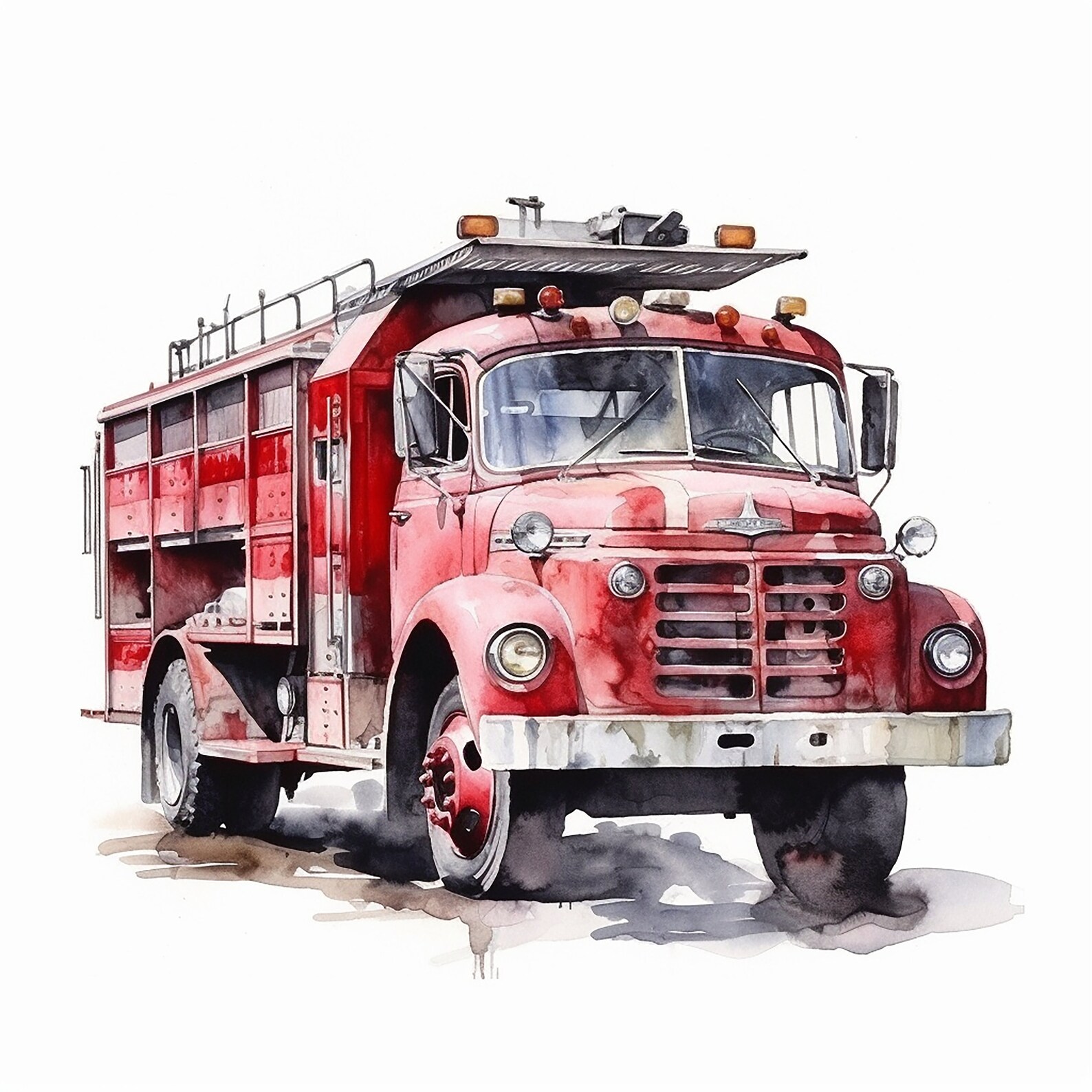 Fire Truck Water Color Painting 12 High Quality JPG Clipart Pack ...