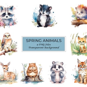 Watercolor Cute Baby Animals Clip Art Pack | 9 Transparent Background PNGs | Sublimation Clip Art Bundle | Scrapbooking | Commercial Use