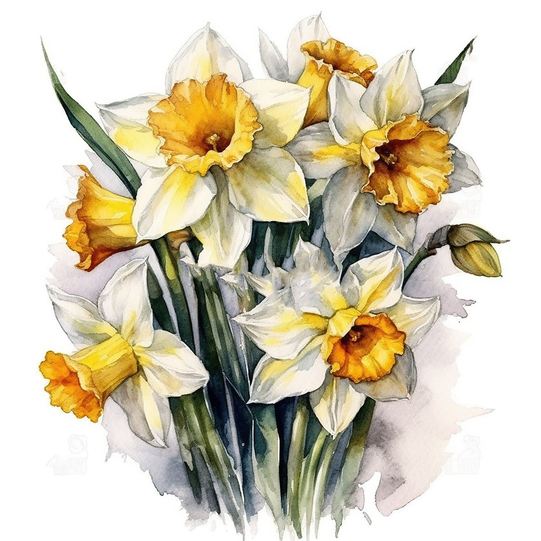 Narcissus Bouquet Water Color Painting 12 High Quality JPG Clipart Pack ...