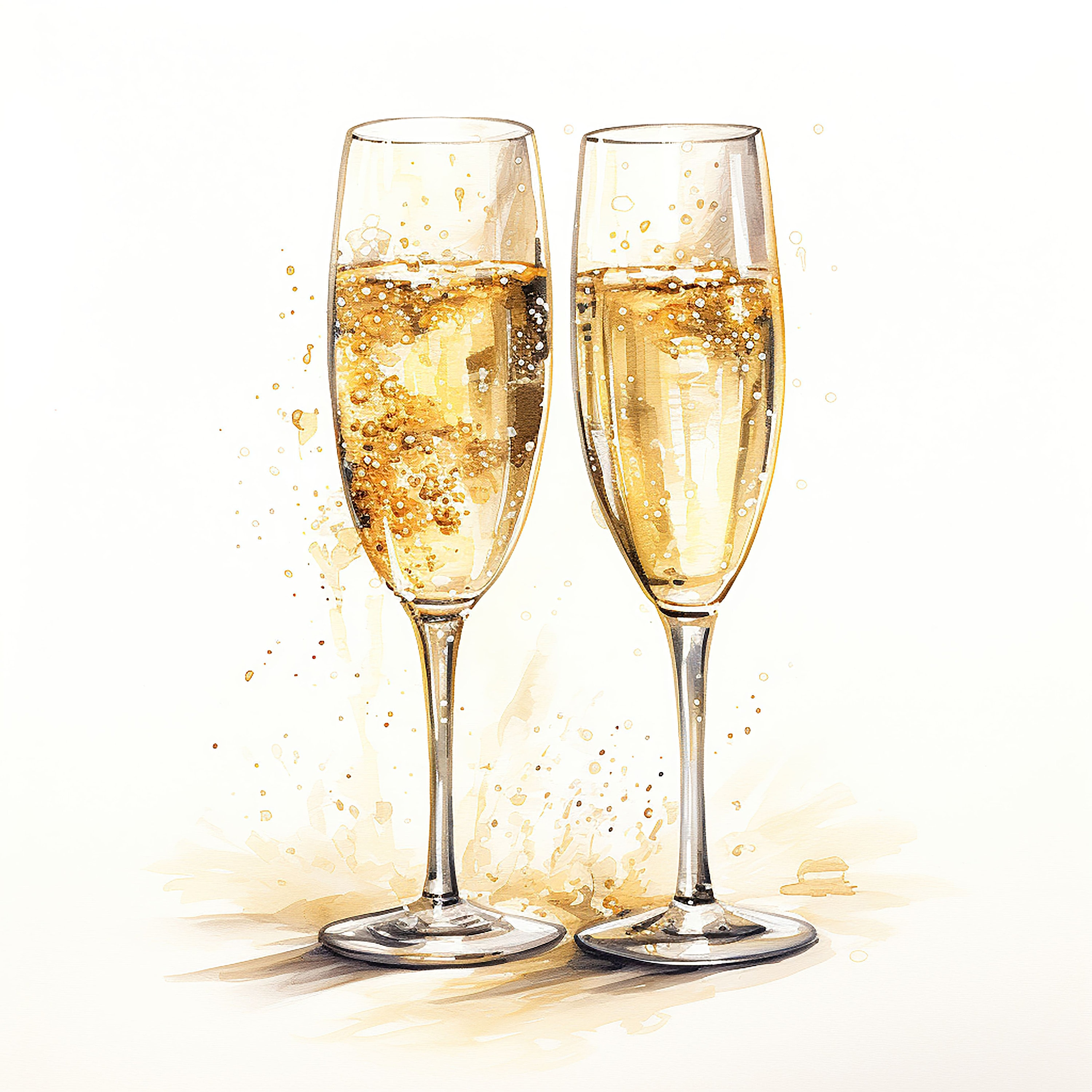 Champagne Glasses Water Color Painting 15 High Quality JPG Clipart Pack
