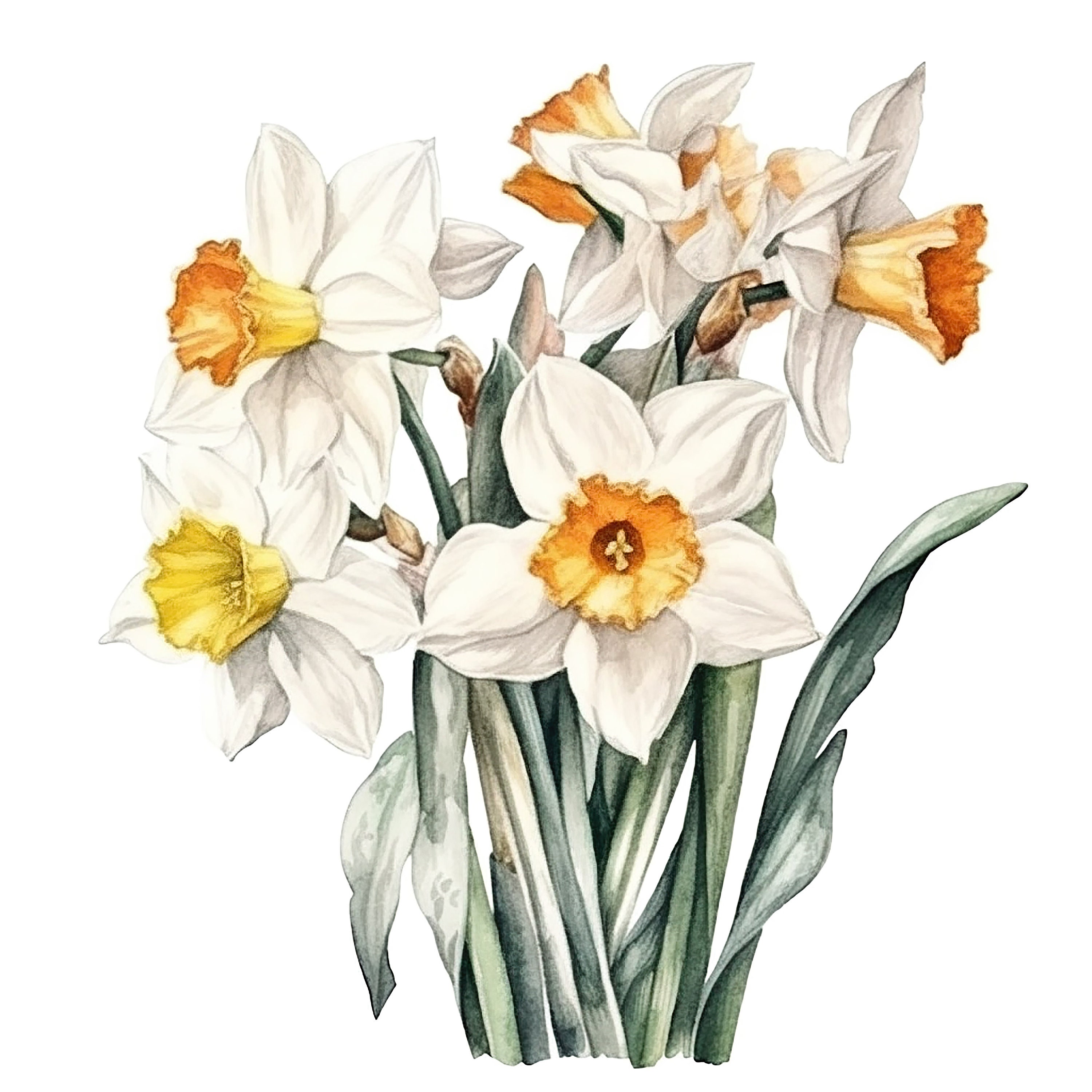 Narcissus Bouquet Water Color Painting 12 High Quality JPG Clipart Pack ...