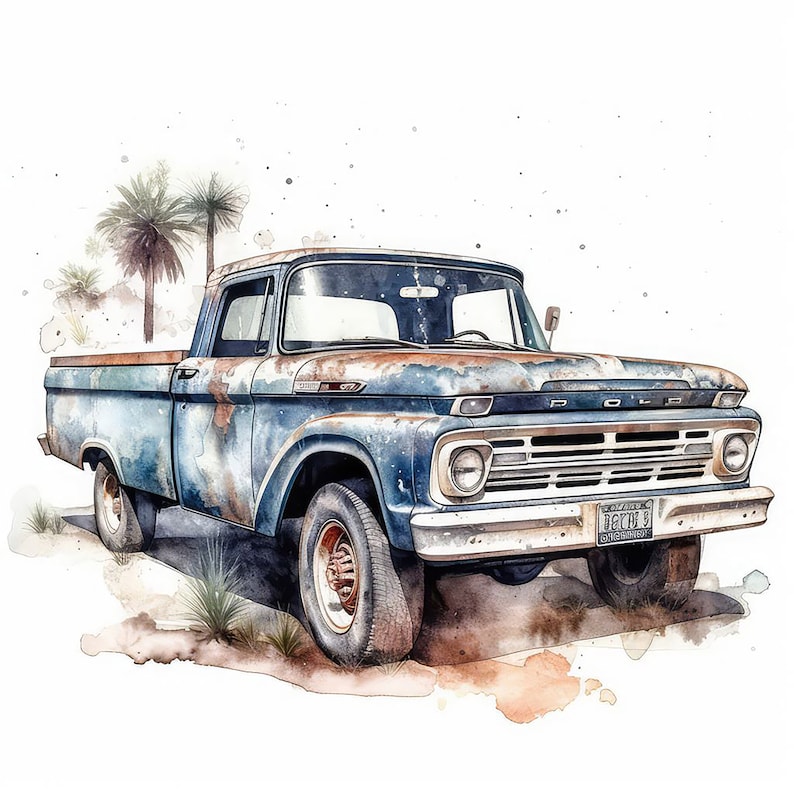 Old Vintage Truck Color Painting | 12 High Quality JPG Clipart Pack