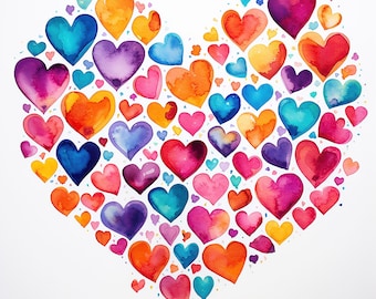 Valentine&#39;s Day Hearts Water Color Painting | 15 High Quality JPG Clipart Pack | Digital Download | JPG Clip Art | Commercial Use