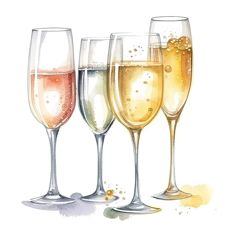 Champagne Glasses Water Color Painting 11 High Quality JPG Clipart Pack