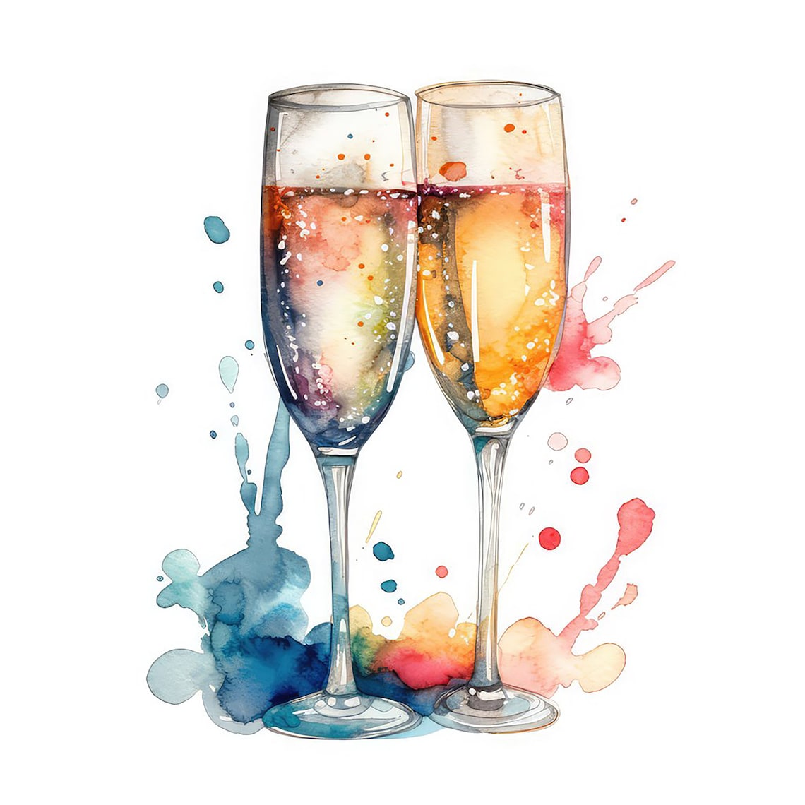 Champagne Glasses Water Color Painting 11 High Quality JPG Clipart Pack