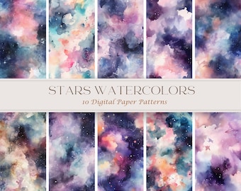 Stars Water Color Digital Paper Pack | 10 High Quality Seamless Patterns | JPG | Digital Download | Printable Art | Repeating Pattern