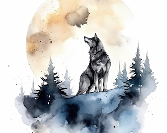 Heulender Wolf Aquarell Malerei | 12 Hochwertige JPG Clipart Pack | Digitaler Download | Druckbare Kunst | JPG Clip Art