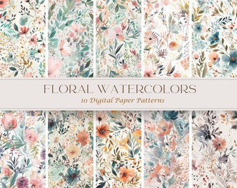 Floral Water Color Digital Paper Pack | 10 High Quality Seamless Patterns | JPG | Digital Download | Printable Art | Repeating Pattern