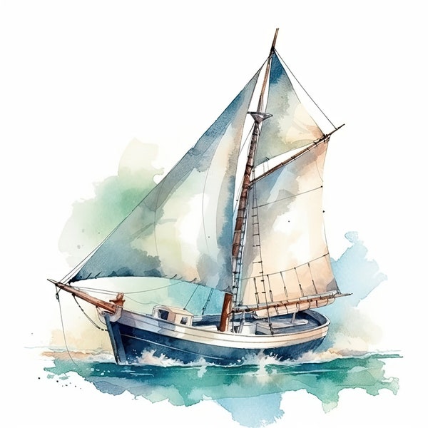 Sailboat Water Color Painting | 12 High Quality JPG Clipart Pack | Digital Download | Printable Art | JPG Clip Art