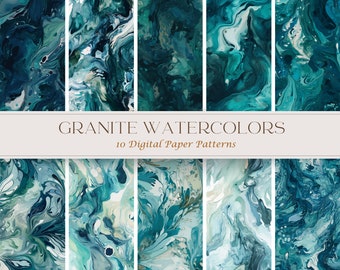 Granite Water Color Digital Paper Pack | 10 High Quality Seamless Patterns | JPG | Digital Download | Printable Art | Repeating Pattern